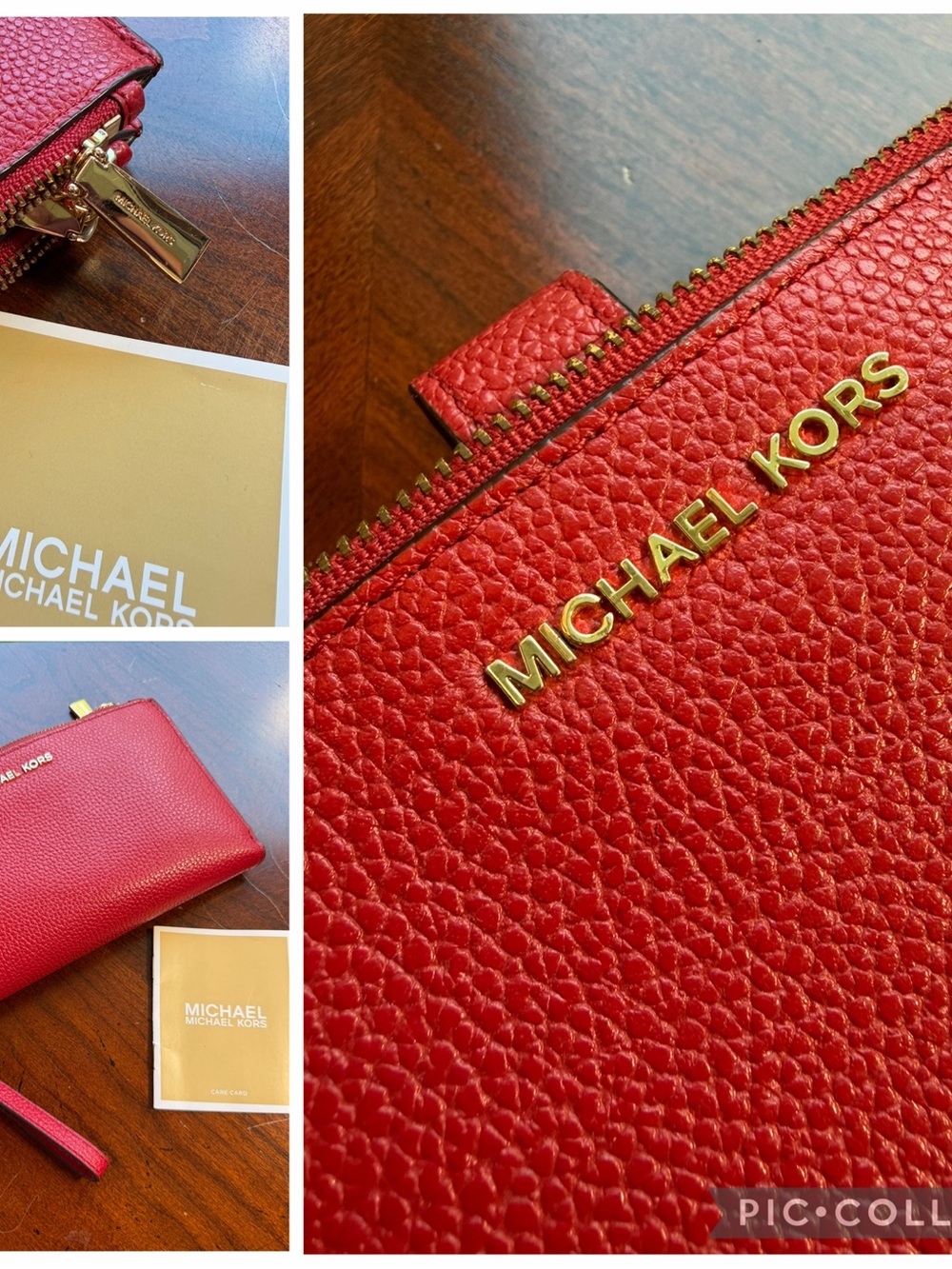 Michael Kors Red Pebbled Leather Zip Wristlet with Gold Hardware